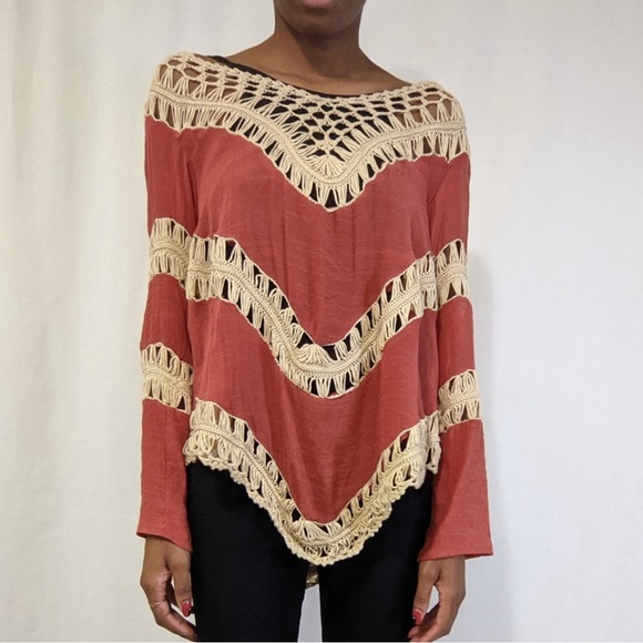 Umgee Women’s orange Tiered boho Crochet Macrame Popover Tunic size 1X NWT - Picture 2 of 8